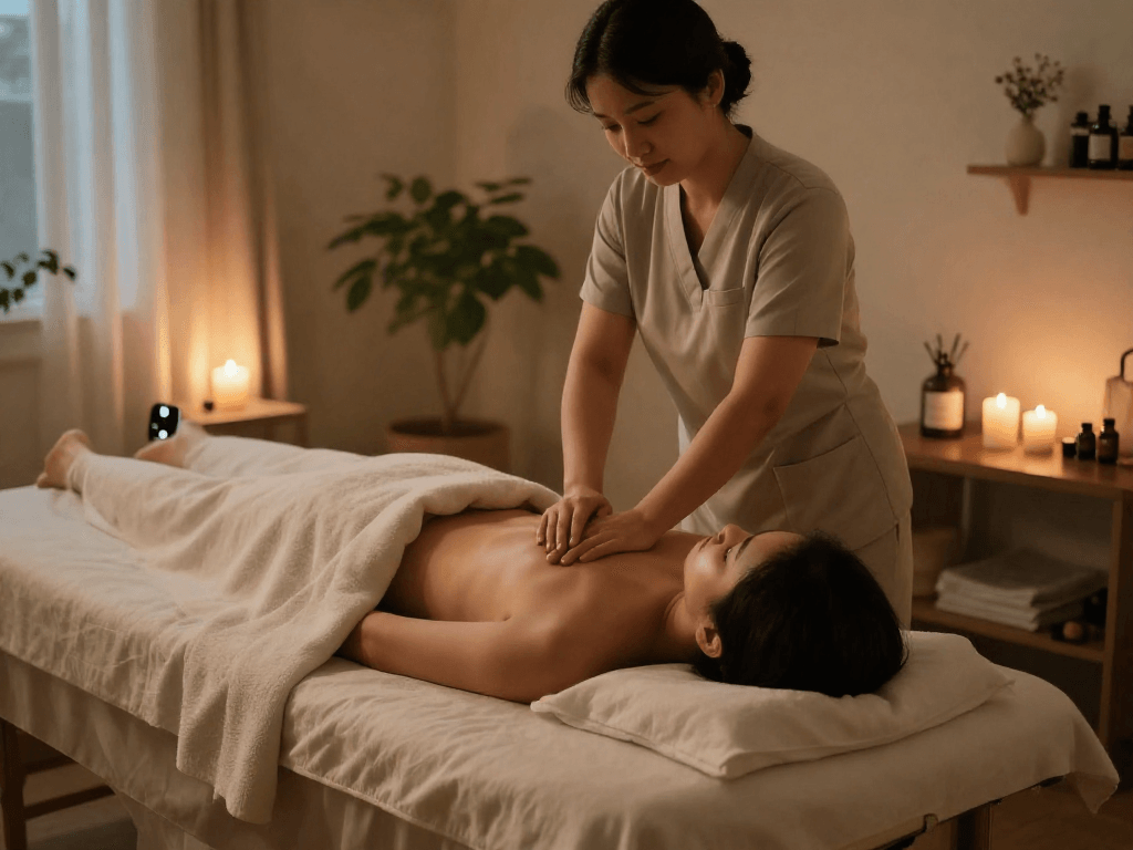 Experience a premium 영등포출장마사지 in a serene home setting, showcasing relaxation and tranquility.