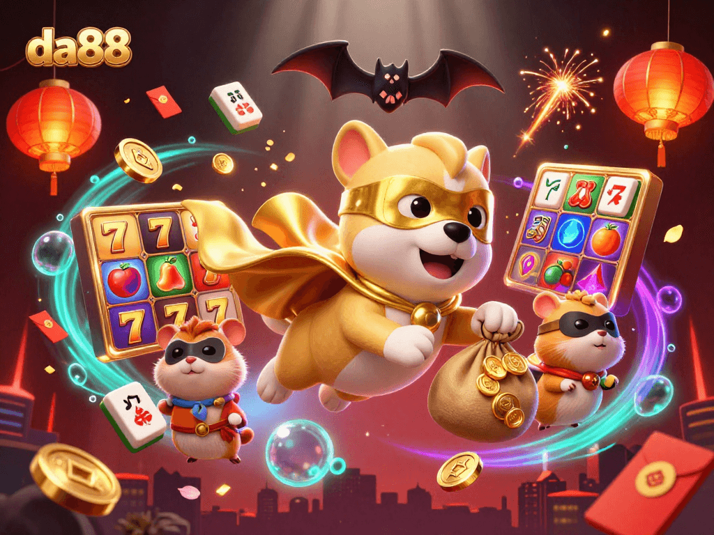 Bet on da88 with animated characters and vibrant casino elements in a rich 3D scene.