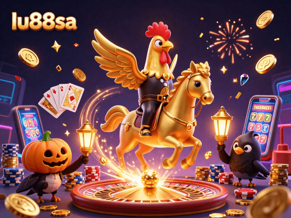 Watch the golden rooster lu88sa spin the roulette and spread joy in this dynamic casino scene.