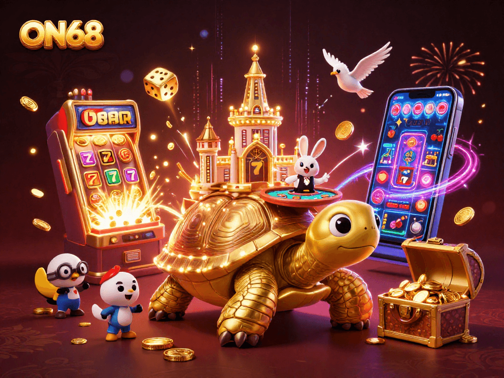 Experience ultimate excitement at ON68 with a golden tortoise casino, rabbit dealer, and jackpot bursts!