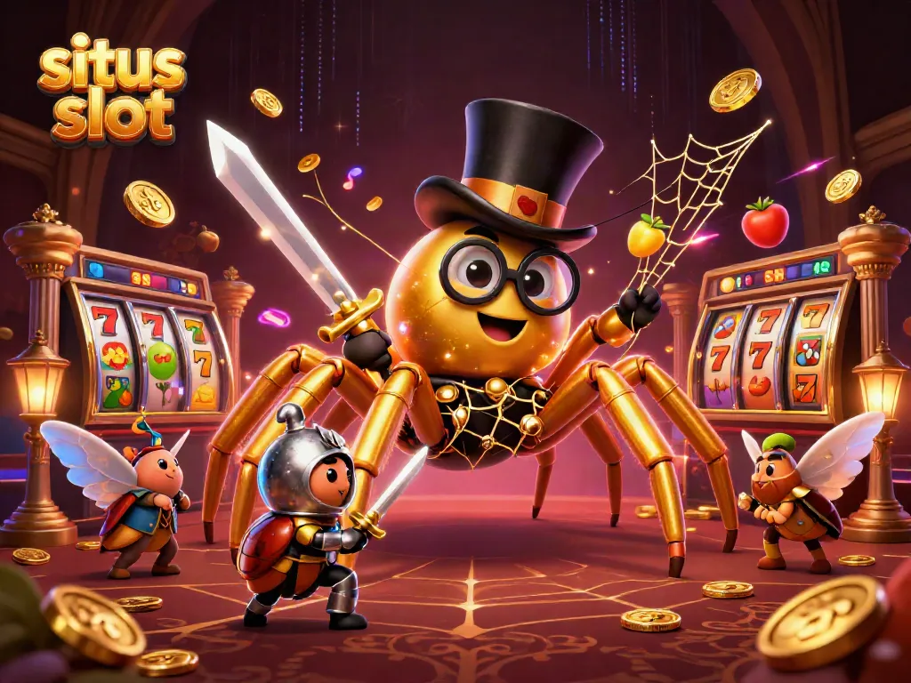 Experience excitement at situs slot with vibrant character action in a colorful casino atmosphere.