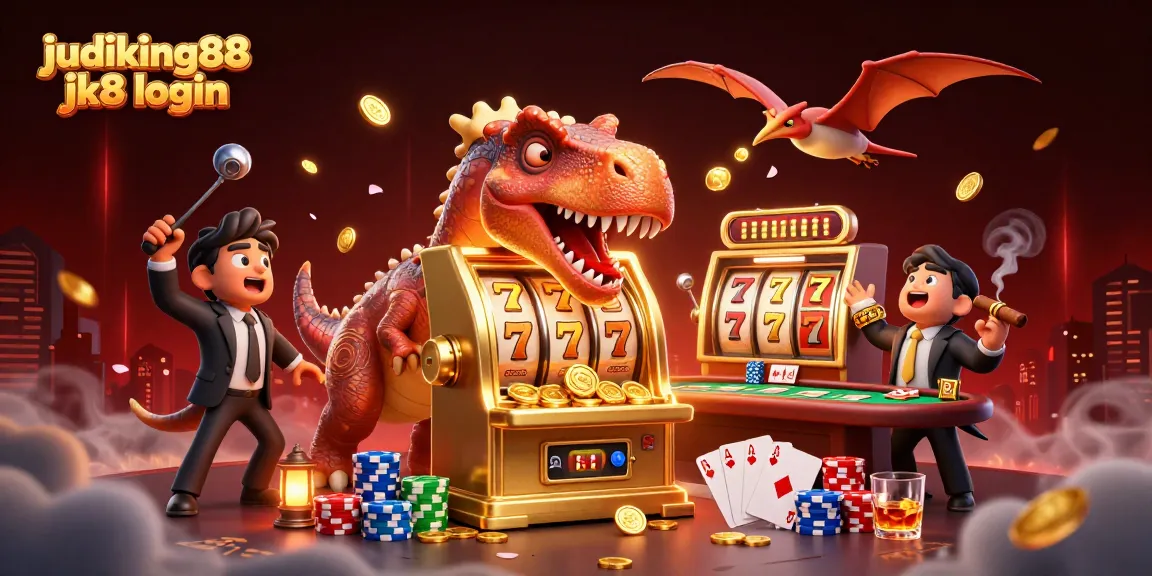 Experience the excitement of judiking88 jk8 login with a dynamic casino scene featuring a pachycephalosaurus.