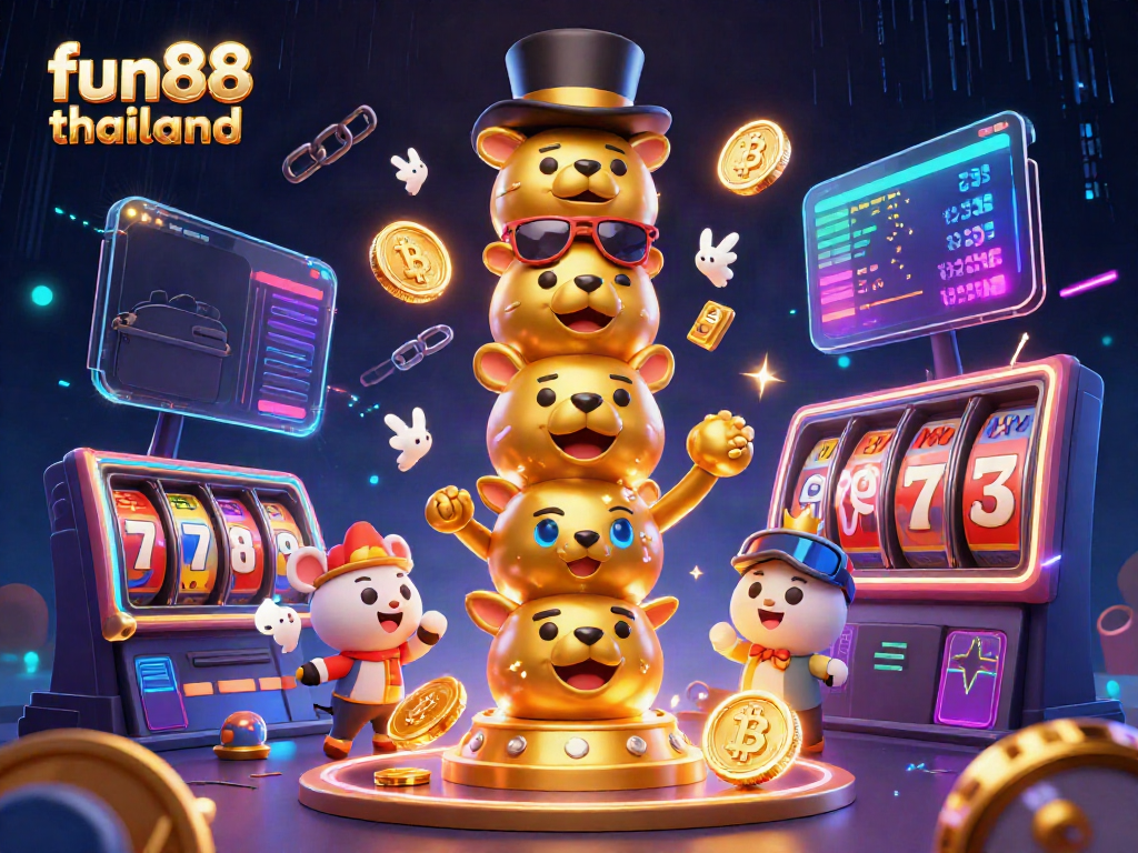 Engage in fun88 thailand with vibrant 3D casino elements and animated golden totem pole.