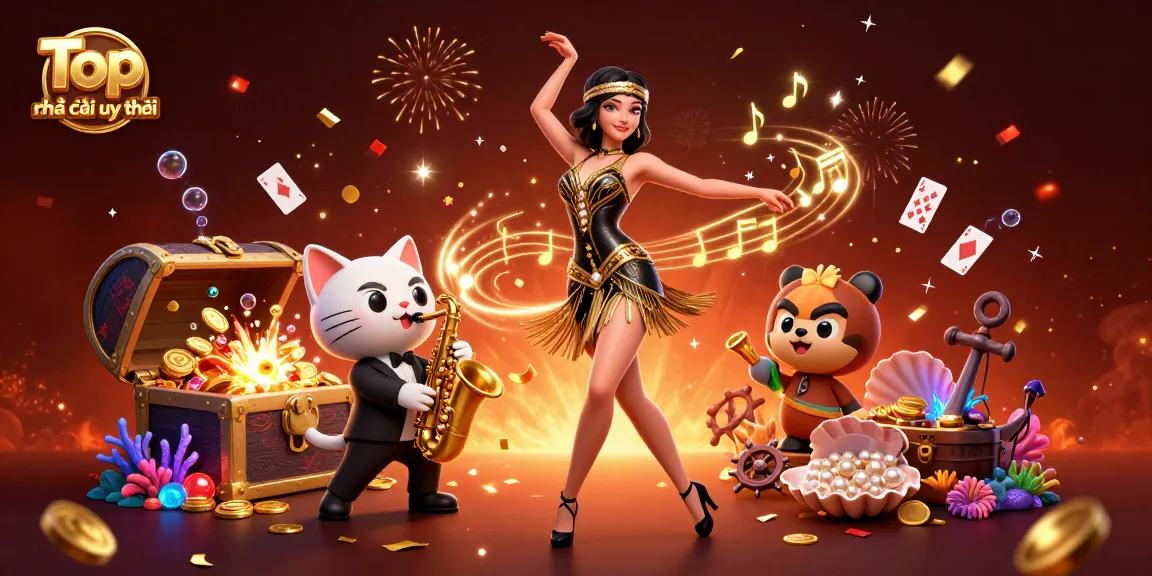Engage with Top nhà cái uy tín through vibrant casino-themed artwork featuring unique characters and elements.