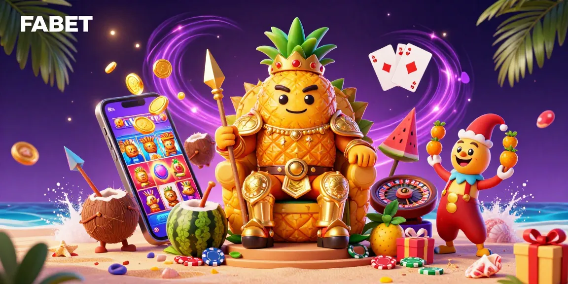 Experience the thrilling allure of FABET's vibrant casino beach scene, where the golden pineapple king reigns supreme amidst sparkling slot games and rich elements!