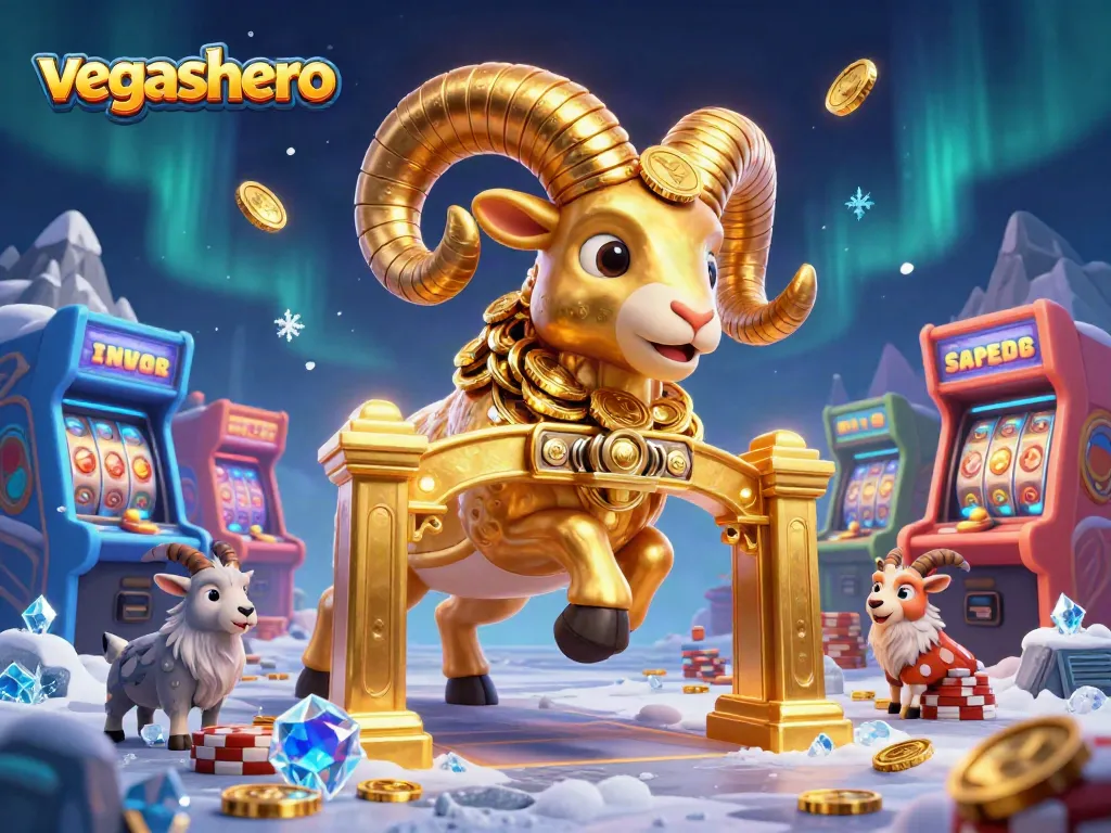 Experience the excitement of vegashero casino with a golden ram charging through a vibrant gaming world.