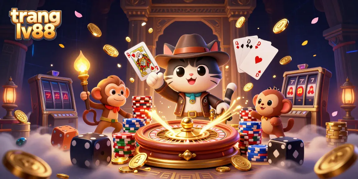 Experience excitement and thrill with the rich design of trang lv88 casino, featuring dynamic characters and casino elements.