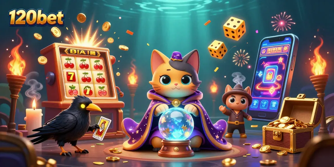 Engage with the thrilling world of 120bet's casino games featuring vibrant 3D illustrations.