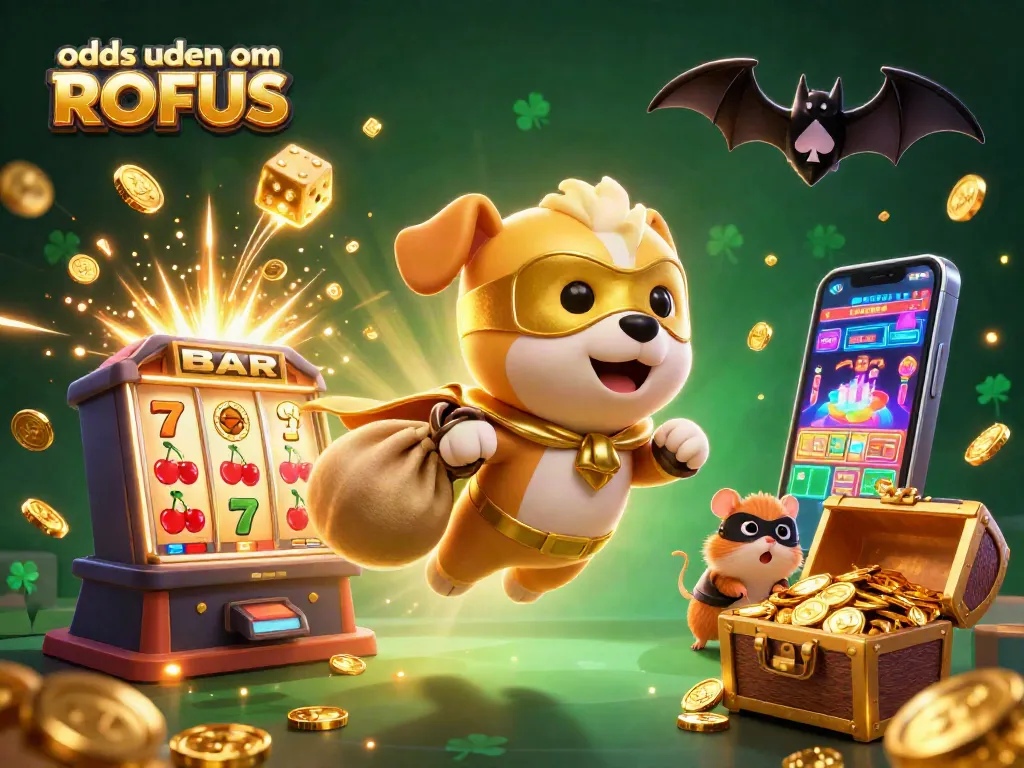 Experience thrilling odds uden om ROFUS as the superhero dog navigates a vibrant casino world.