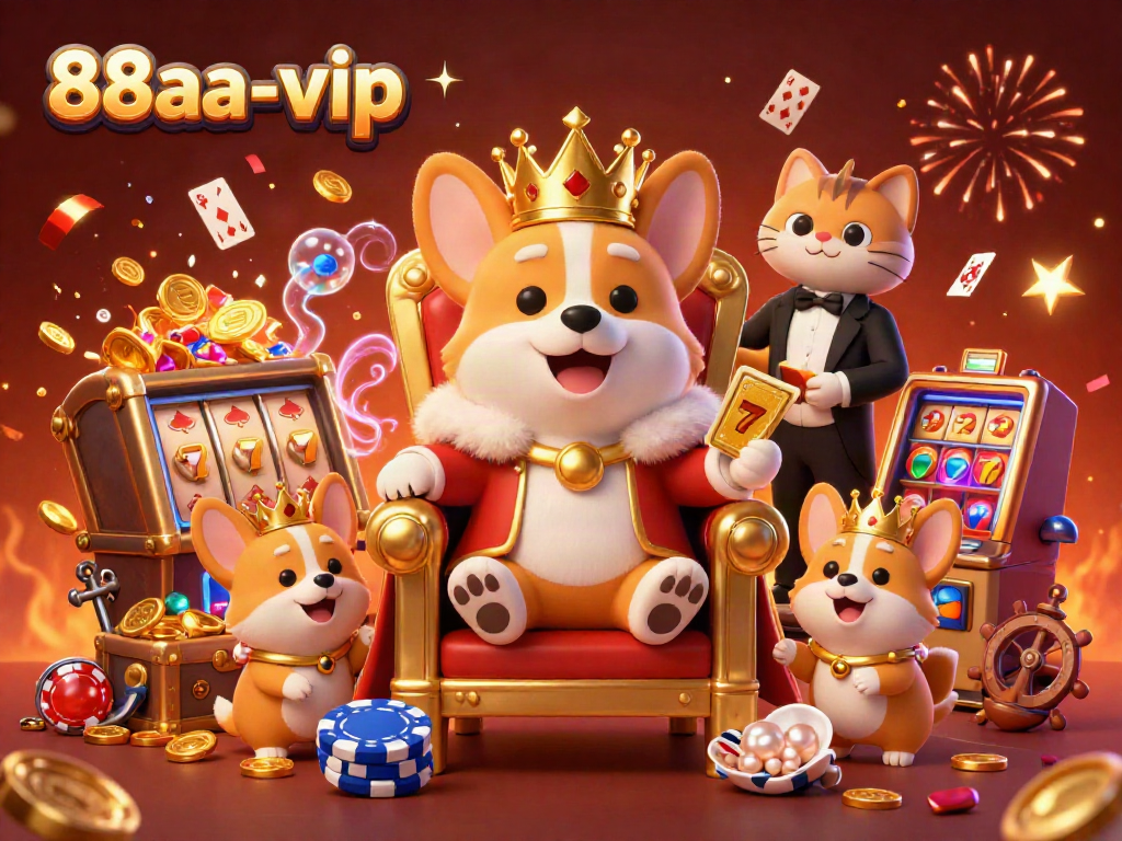 Experience thrilling gaming action with 88aa-vip in this vibrant casino-themed illustration featuring royal characters.