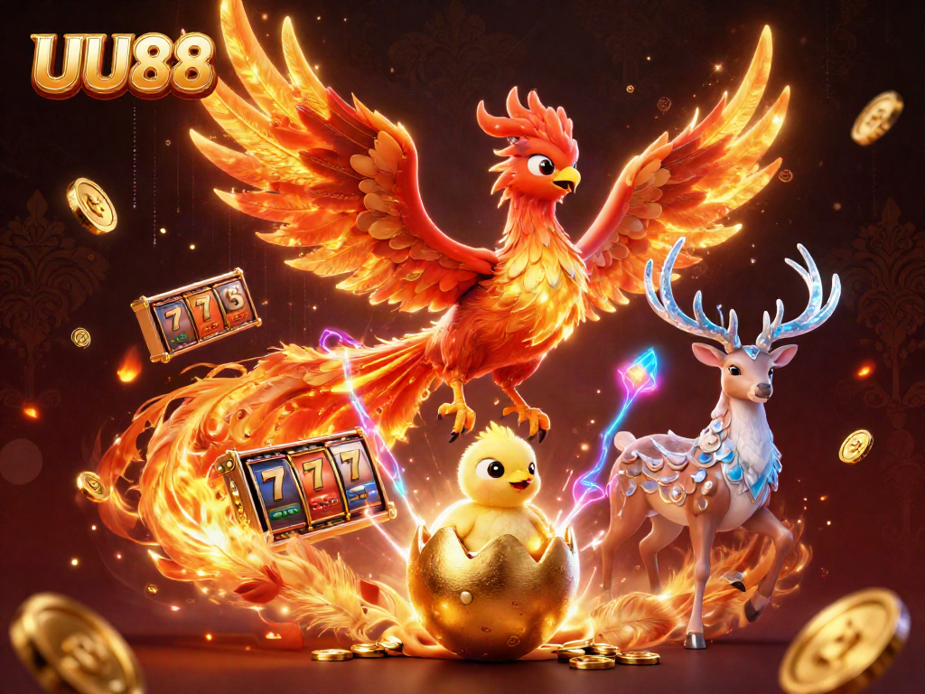 Experience thrilling gaming action with UU88 in a vibrant 3D casino scene full of excitement.