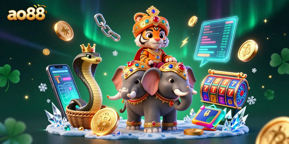 Experience the vibrant world of ao88 casino with a majestic maharaja and crypto elements.