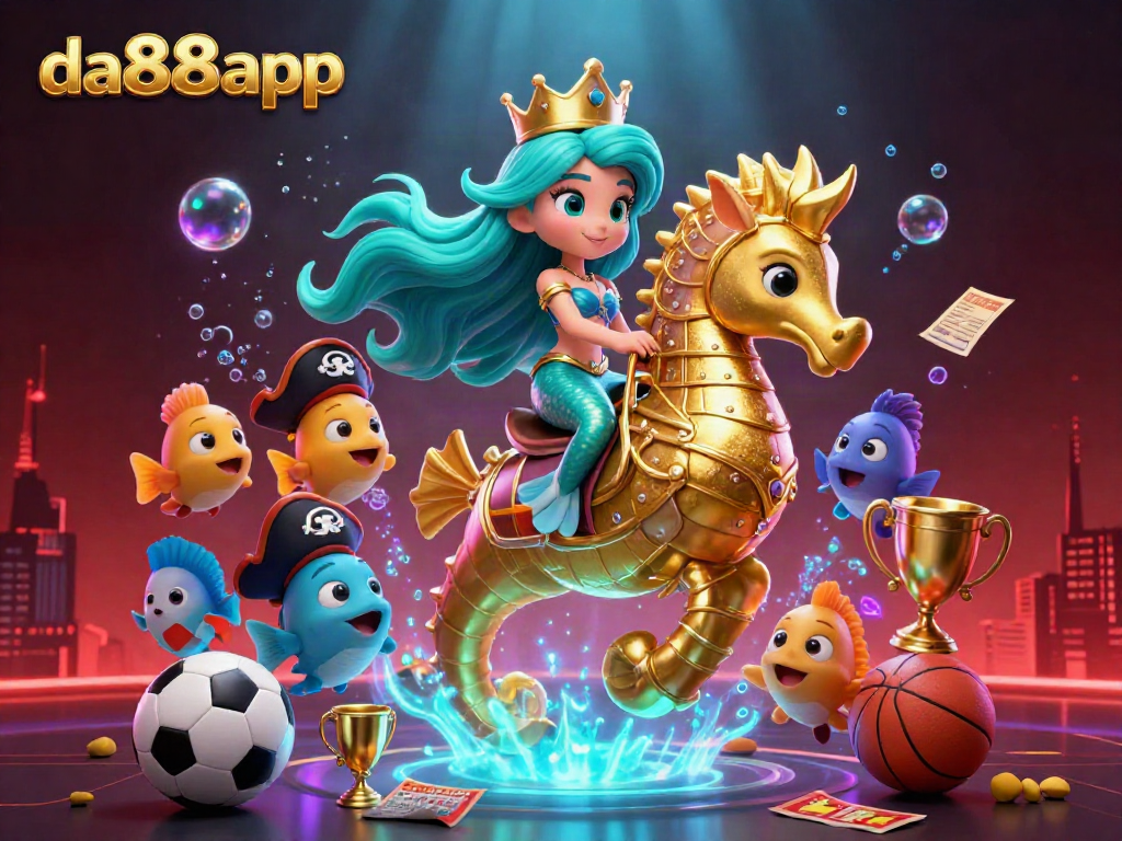 Experience thrilling sports betting with da88app in this vibrant casino-themed 3D illustration.