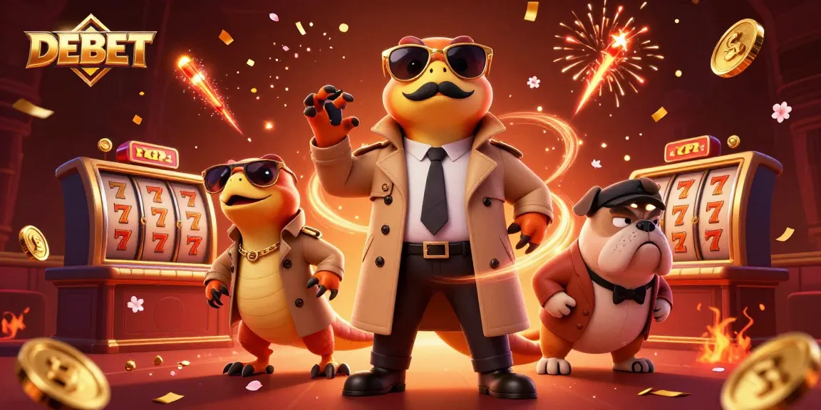Experience exciting gaming action at DEBET with animated raptors entering a VIP casino lounge.