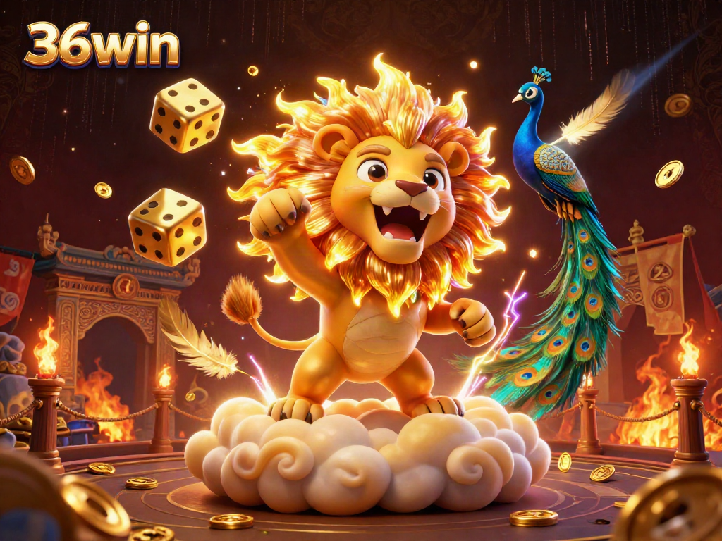 Experience the thrill of winning with 36win's vibrant 3D casino adventure featuring golden dice and lively characters.