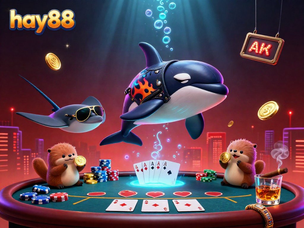 Engage in thrilling games at hay88 with lively 3D cartoon characters, poker action, and vibrant colors.