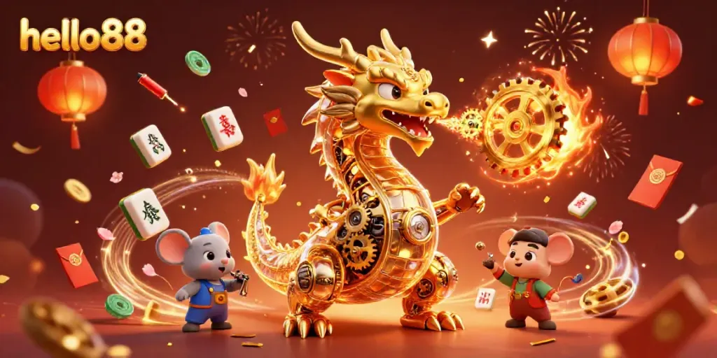 Engage with top-notch casino gaming at hello88, featuring a vibrant dragon and festive elements.