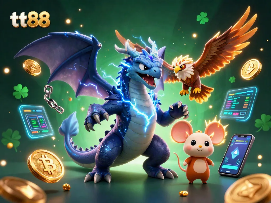 Bet on tt88 with electrifying dragon and vibrant crypto elements for a thrilling casino experience.