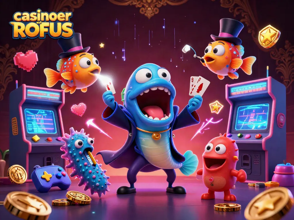 Engage with casinoer uden ROFUS featuring a magical underwater scene of card tricks and glowing arcade elements.