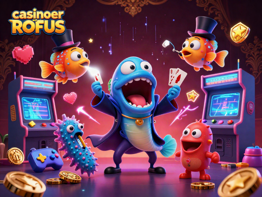 Engage with casinoer uden ROFUS featuring a magical underwater scene of card tricks and glowing arcade elements.