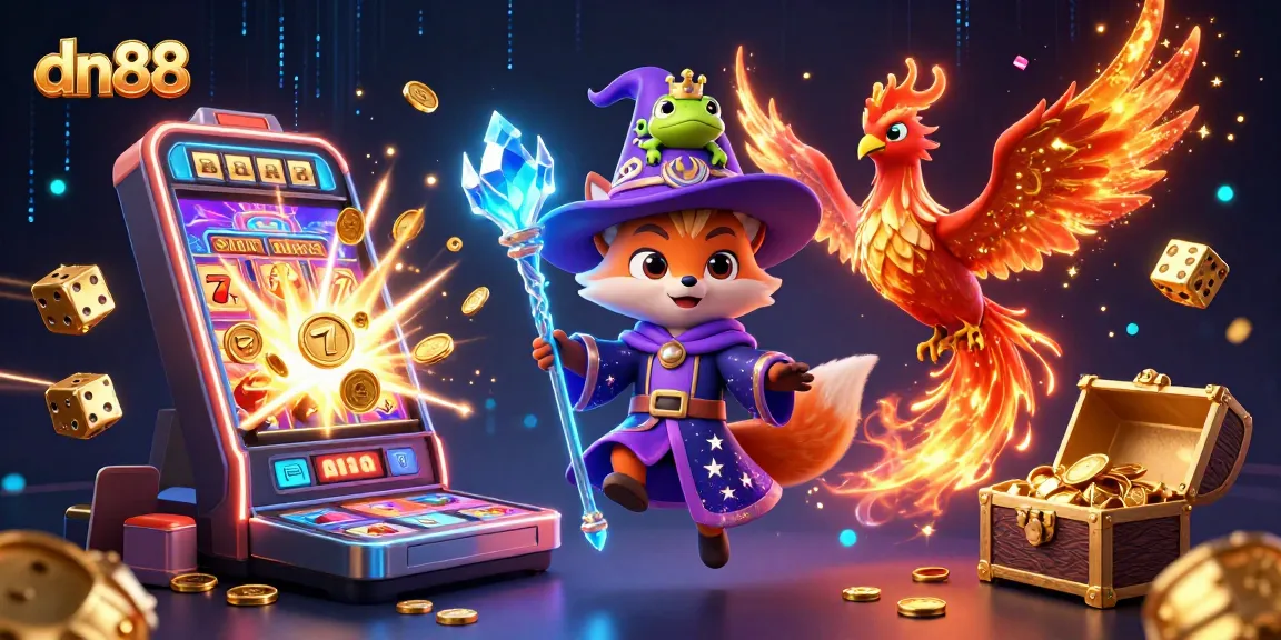 Win big with dn88 in a vibrant 3D casino scene featuring magical characters and jackpot excitement.