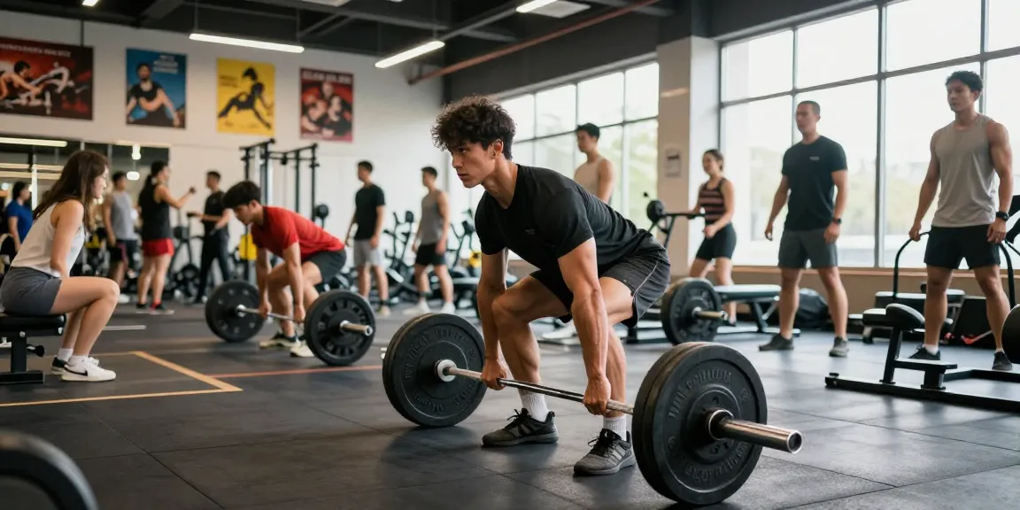 Prime Pharma Steroiden training scene showcasing an athlete lifting weights in a vibrant gym.