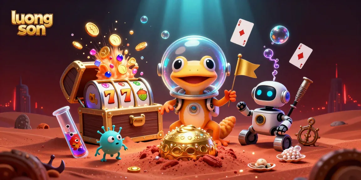 luong son showcases a vibrant Martian gecko discovering a golden casino amidst animated treasures.