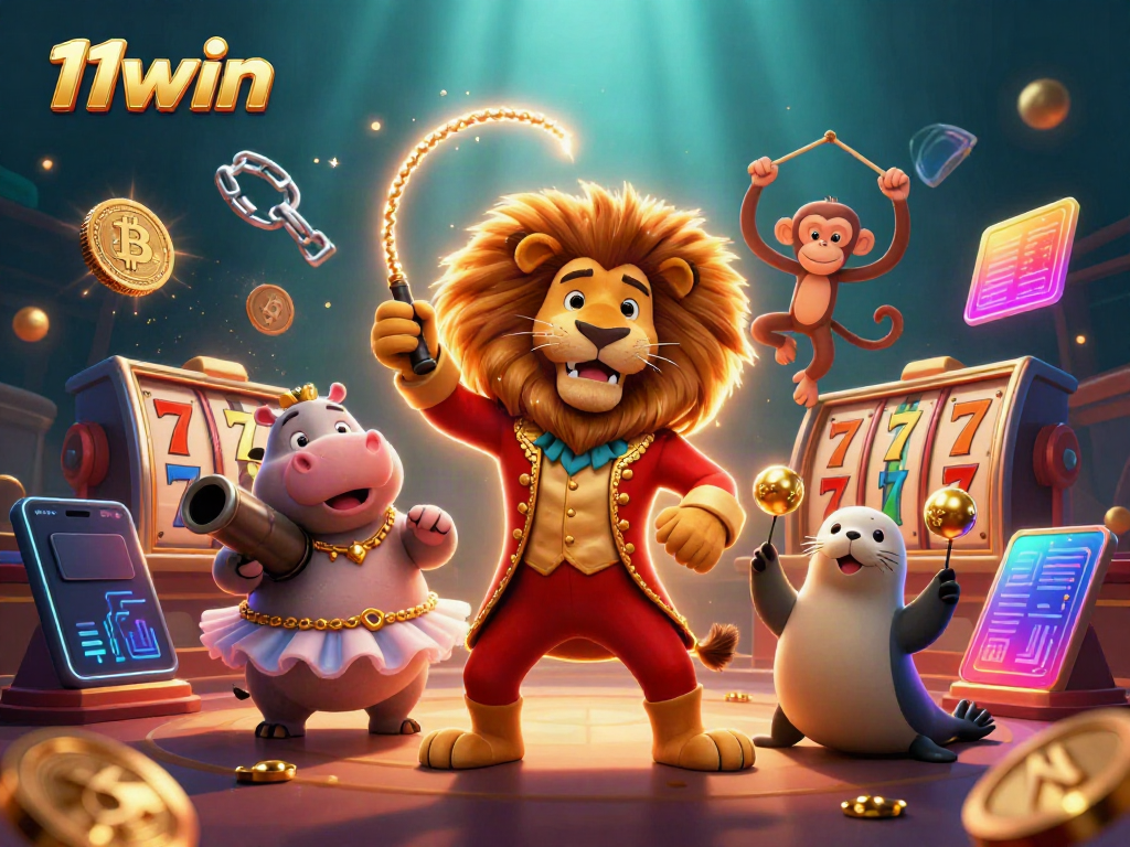 Experience the excitement of 11win with dynamic characters and slots in an immersive 3D casino illustration.