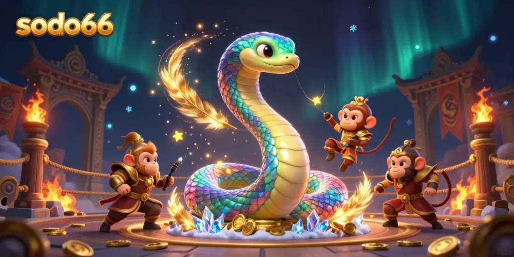 Experience the excitement at sodo66 with playful monkey king and shimmering rewards in a vibrant gaming scene.