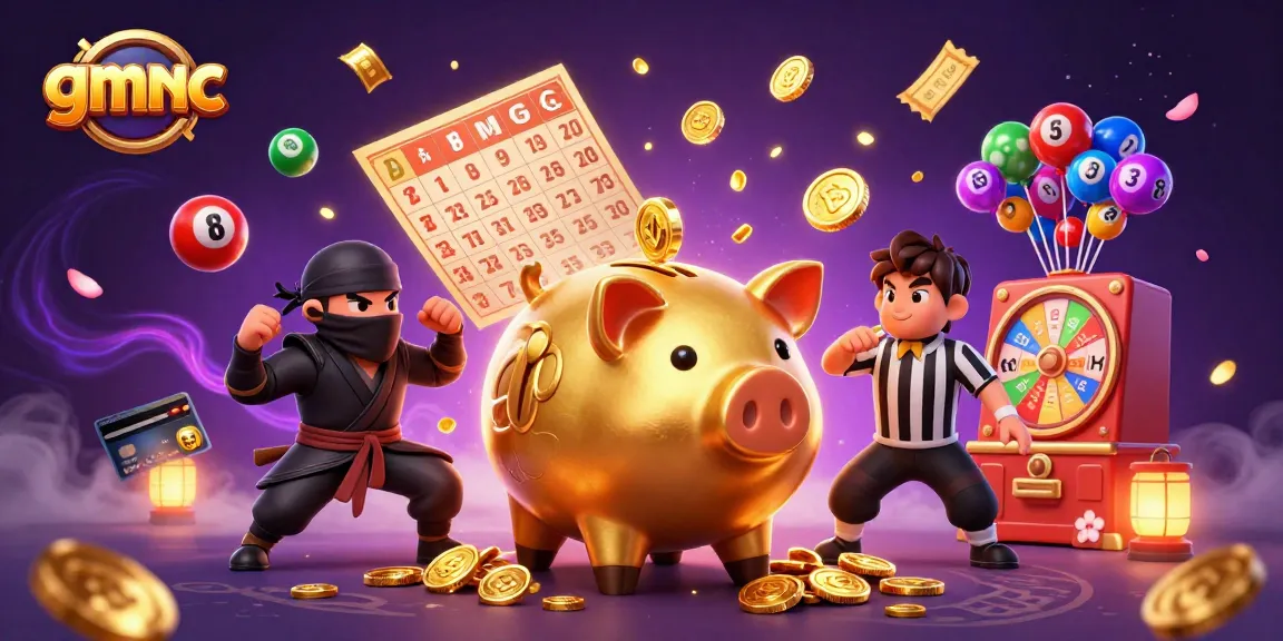 gmnc video game characters celebrate winnings in a vibrant casino-themed 3D illustration.