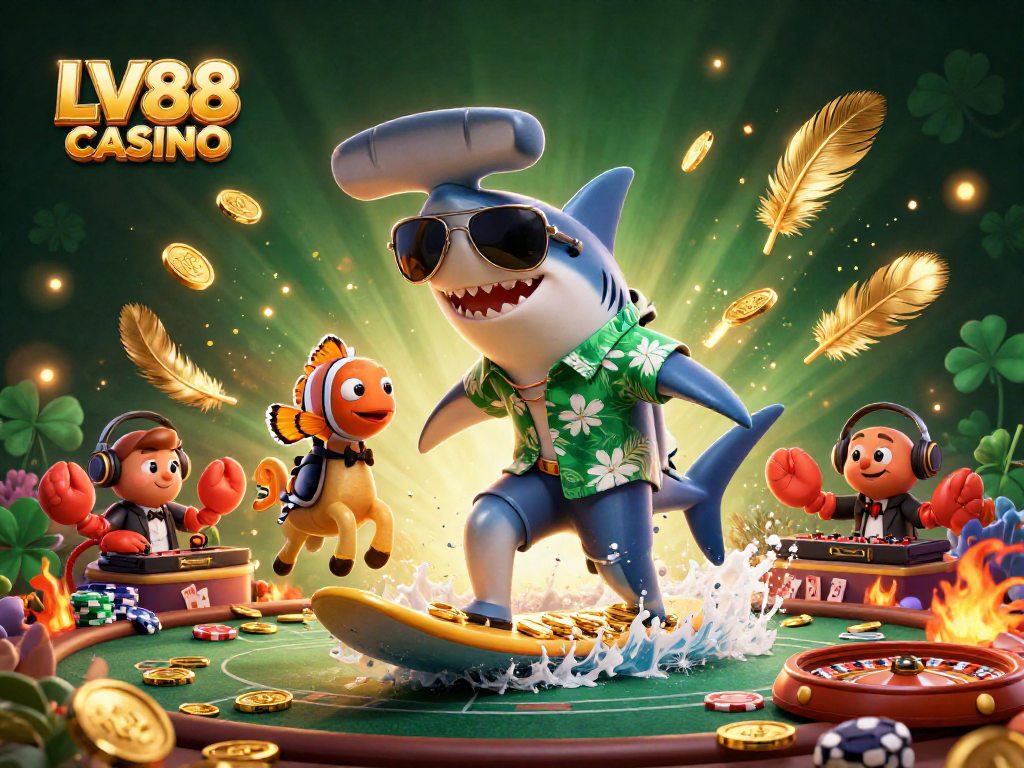 Experience the thrill of LV88 CASINO with vibrant 3D characters immersed in a lively casino scene.