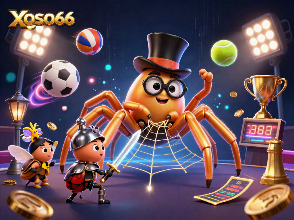 Engage with XOSO66 gaming excitement through a vibrant 3D casino illustration full of dynamism.