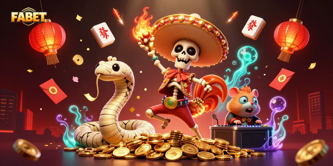 Experience the excitement of FABET with a dynamic 3D scene showcasing vibrant gambling characters amidst festive casino elements.