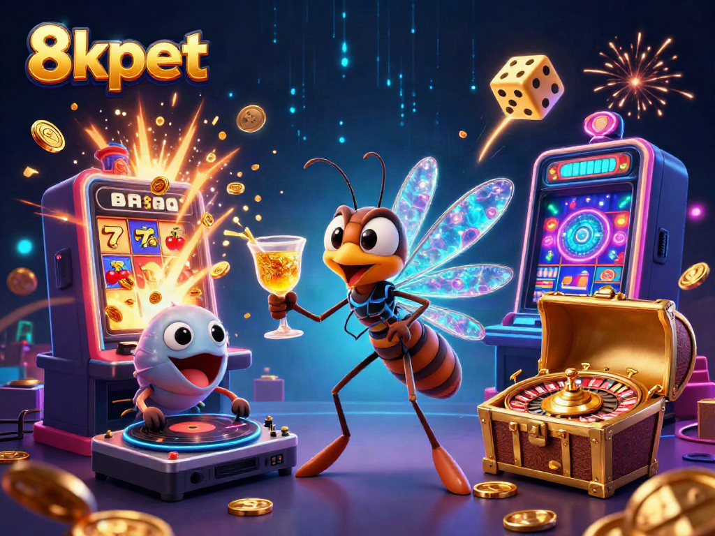 Engage in thrilling casino fun with 8xbet's dynamic gaming environment showcasing exciting characters and elements.
