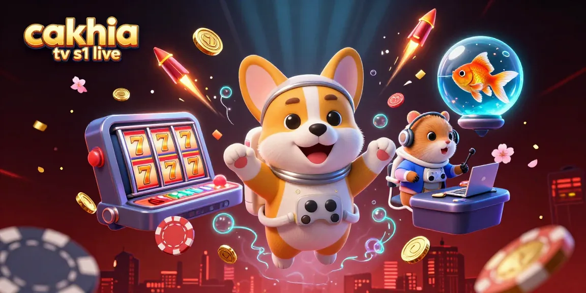 Cakhia tv s1 live elevates your casino experience with vibrant 3D illustration featuring floating characters and gaming components.