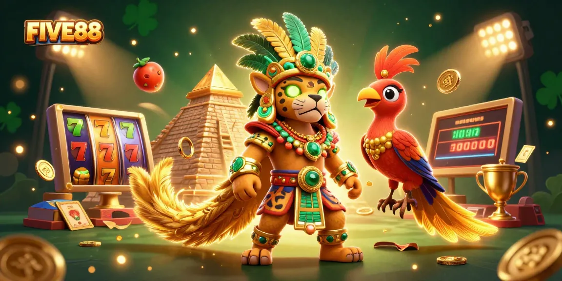 Experience thrilling action at FIVE88 with vibrant slot reels and energetic casino elements.