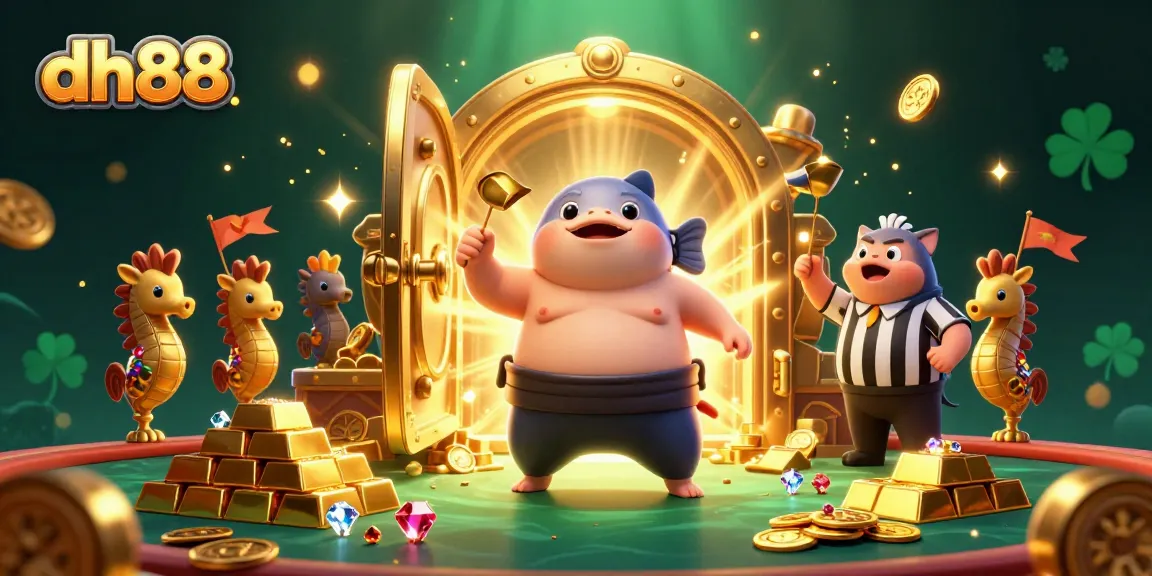 Join the fugu in dh88's vibrant underwater casino, surrounded by treasures and excitement!