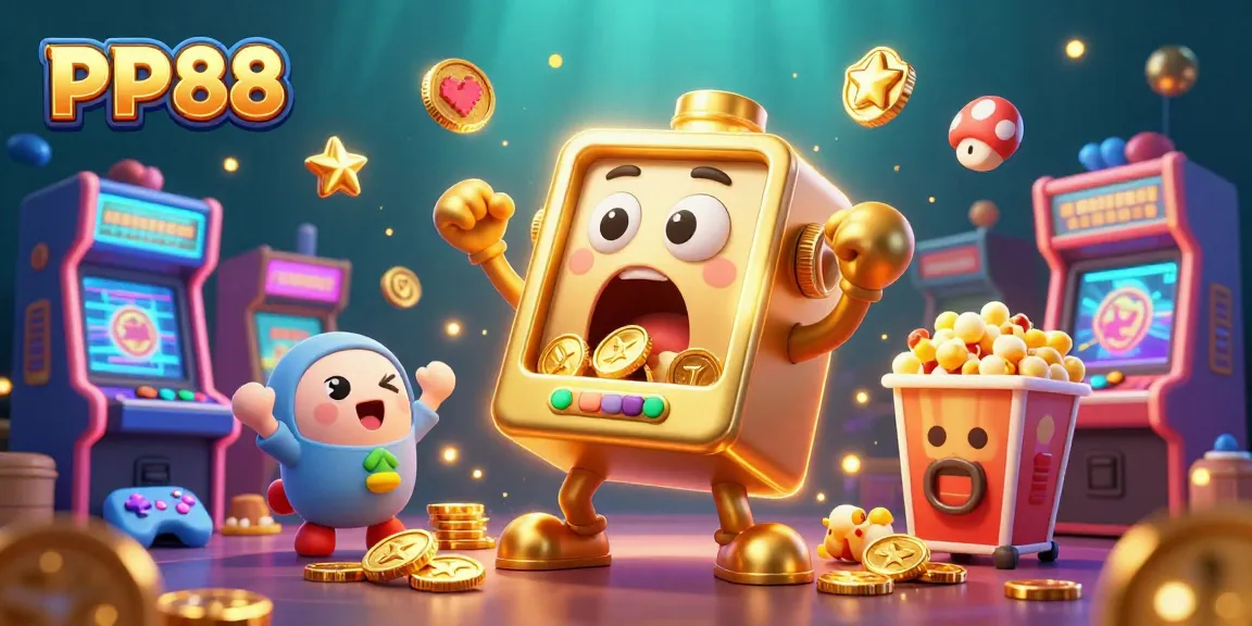 Join the excitement at PP88 as the golden slot machine celebrates a big win with coins galore.