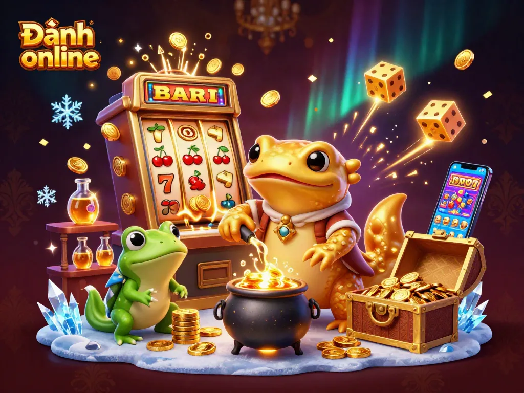 Engage in Đánh đề online with a dynamic scene featuring a golden alchemist and exciting casino elements.