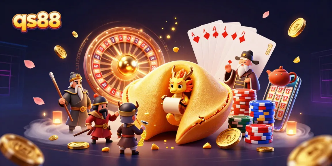 Engage with qs88 as golden coins cascade and a wise dragon reads fortunes in a vibrant casino scene.