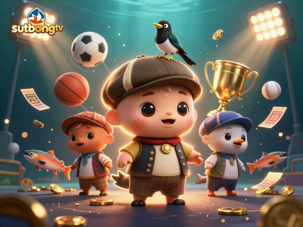 Sutbongtv captures the excitement of sports betting with vibrant characters amid dynamic gaming elements.
