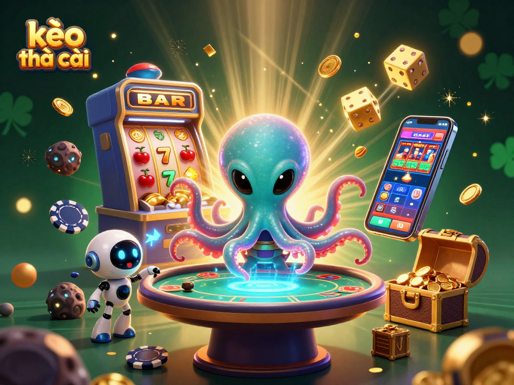 Experience exciting gaming action with kèo nhà cái featuring a cartoon octopus at a vibrant poker table.