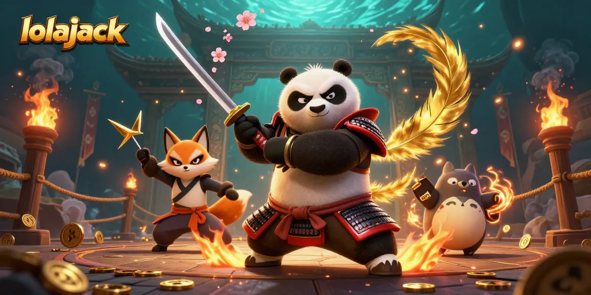 Engage in thrilling gameplay at lolajack with a vibrant 3D scene of samurai and ninja in an exciting casino arena.