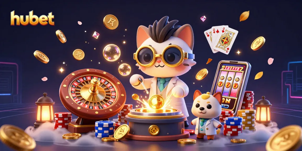Experience thrilling gameplay at hubet with a vibrant casino scene featuring mad scientist cat and golden coins.