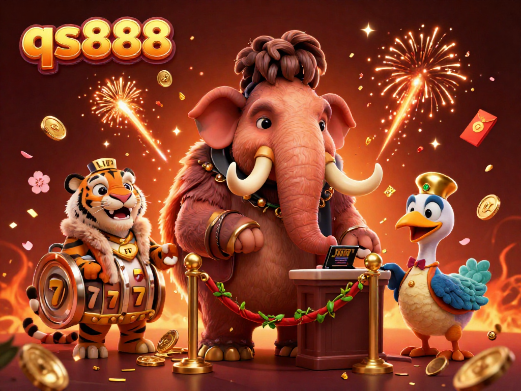 Experience thrilling gameplay at qs888 with a dynamic 3D casino scene featuring unique characters.
