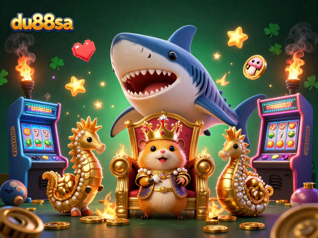 Join the fierce golden hamster king and his royal seahorse guards in a vibrant du88sa arcade casino adventure.
