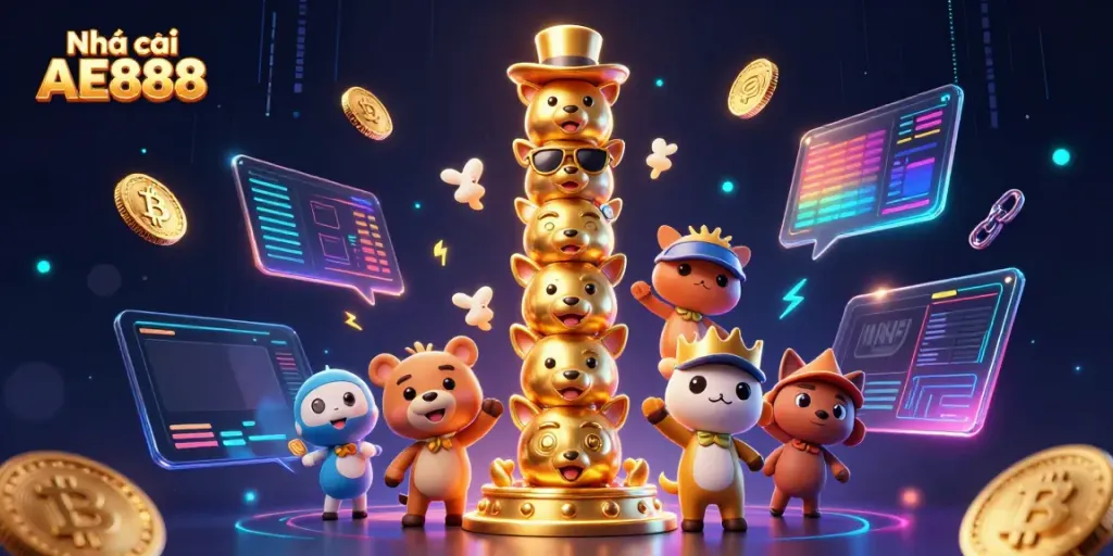 Experience thrilling opportunities at Nhà cái AE888 with vibrant casino elements and crypto currency.