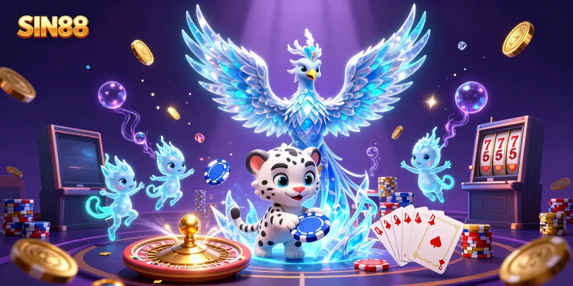 Experience the excitement at SIN88 with vibrant characters and dazzling casino elements in this engaging illustration.