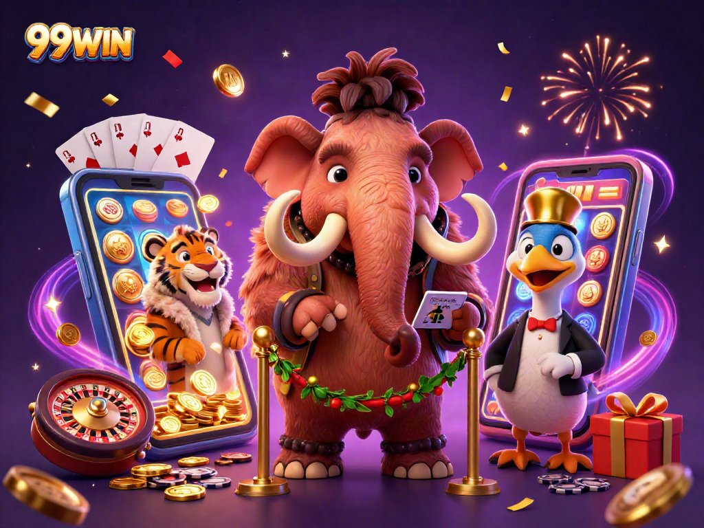 Experience the thrill of 99WIN with vibrant casino characters and dynamic gaming elements.