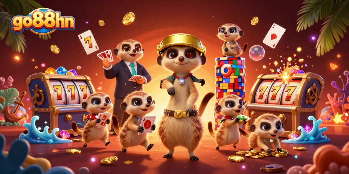 Experience thrilling gameplay at go88hn with lively meerkats managing a vibrant casino.